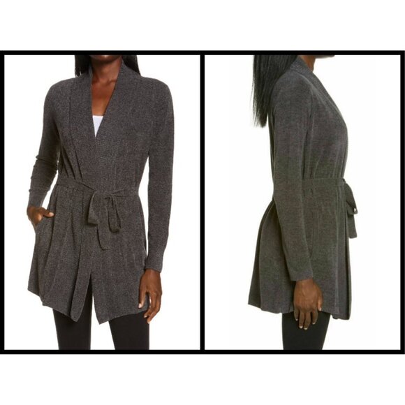 💕BAREFOOT DREAMS💕 CozyChic Drape Rib Cardigan Ultra Lite Carbon Gray S NWT - Picture 2 of 14